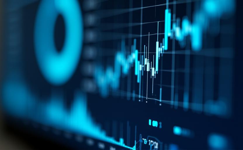 Sophisticated AI analytics dashboard showing data visualisations and predictive curves