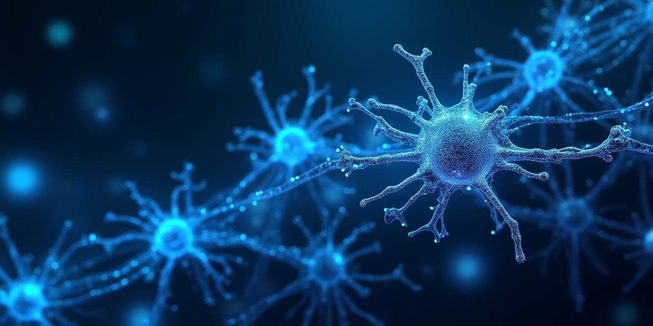 Abstract visualization of interconnected neural nodes and data streaming